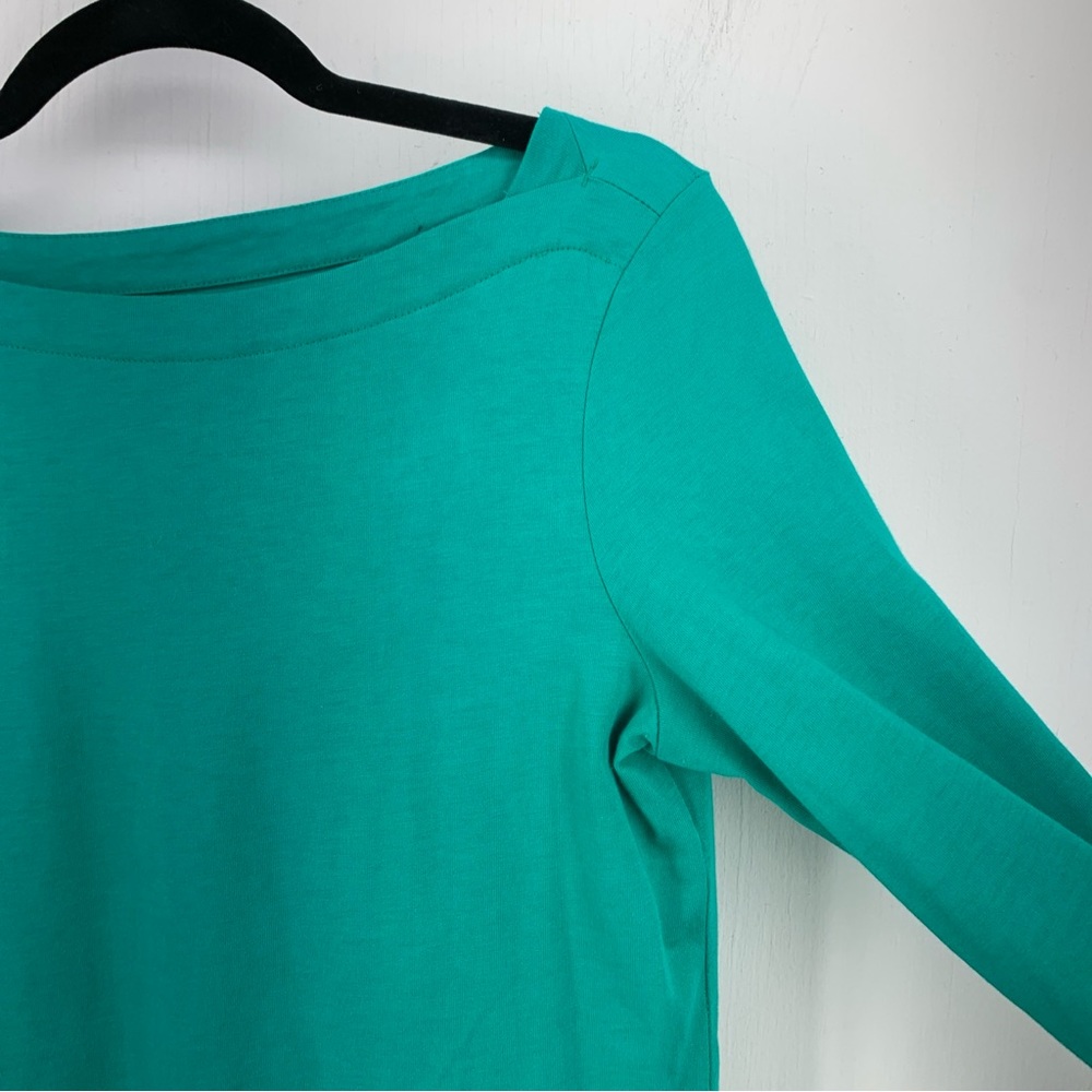 Talbots XS Tunic Top Boat Neck Green Pima Cotton Embroidered Medallion Fringe - Picture 6 of 12